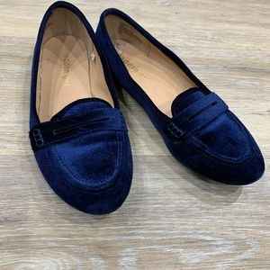 Madden Girl blue velvet loafer.